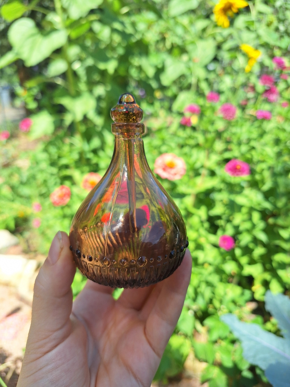 Mid Century Modern Perfume Bottle Glass Decorative Bottle - 70s Home Art Accent